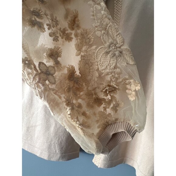 Women’s Small Tan Sheer Embroidered Floral Bell Sleeve Cardigan Boho Y2K Top - Picture 2 of 7